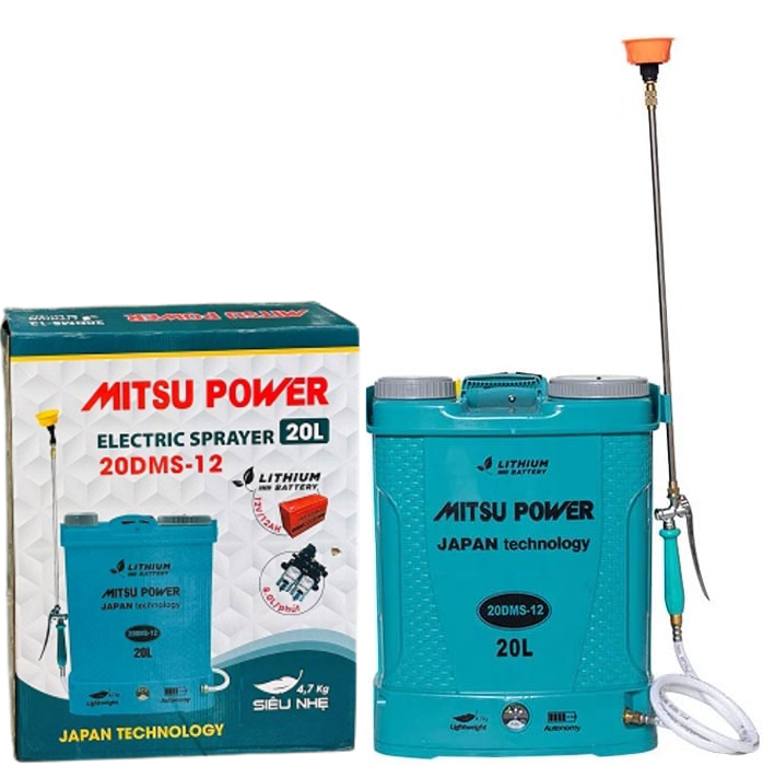 Bình phun thuốc điện 2 bơm 20 lít, ắc quy li-ion Mitsu Power 20DMS-12LI