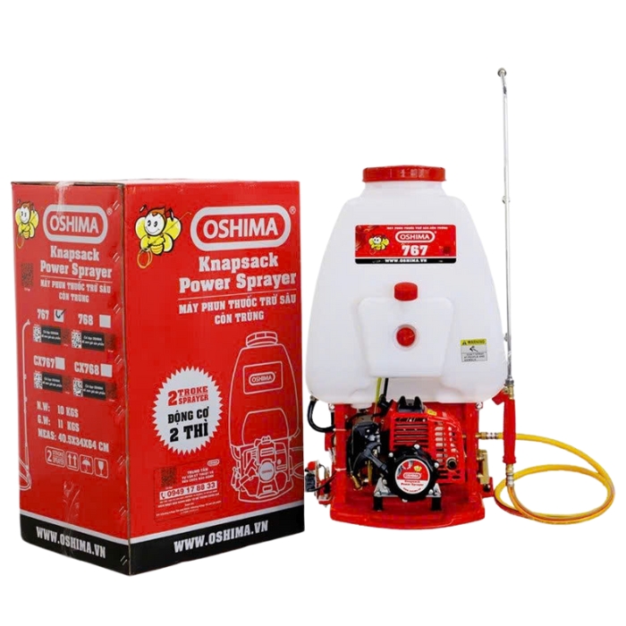 Bình phun thuốc đeo lưng chạy xăng Oshima 767 đỏ